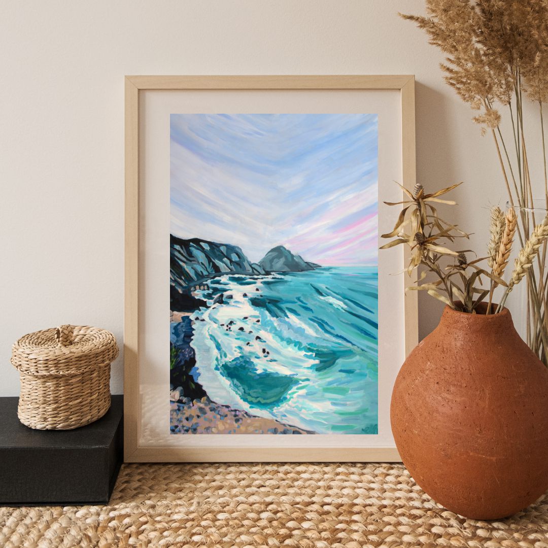 Framed Emilynn Design beach prints on display